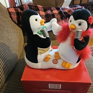 Avon Vintage Singing Penguin Plush Duo with Microphones